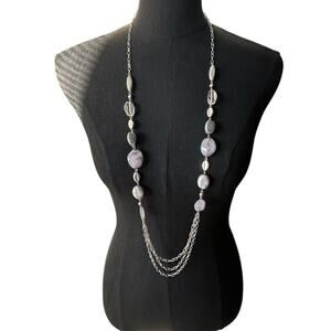 Avenue Multi-Strand Grey & Purple Beaded Statement Necklace 41” Layered Chain